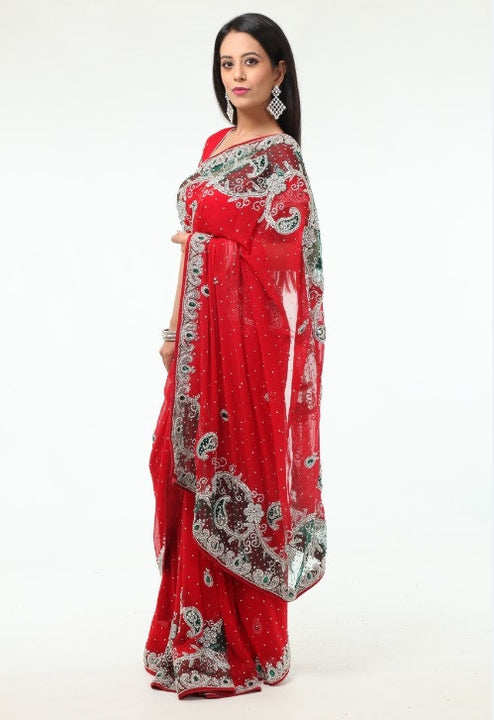 Flamboyant and Dazzling Red Wedding Sari