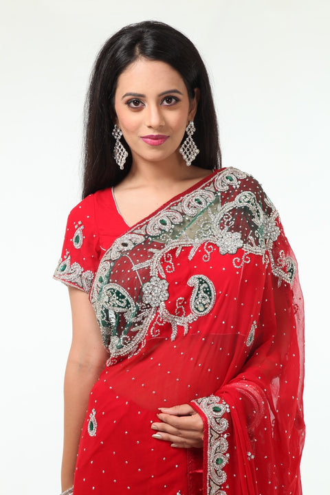 Flamboyant and Dazzling Red Wedding Sari