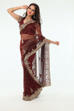 Striking Auburn Diamonds Net Lehenga Style Sari