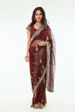 Striking Auburn Diamonds Net Lehenga Style Sari