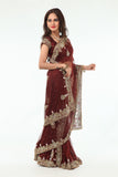 Striking Auburn Diamonds Net Lehenga Style Sari