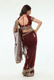 Striking Auburn Diamonds Net Lehenga Style Sari