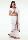 Magnificent White Beauty Rich Red Border Sari