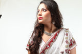 Magnificent White Beauty Rich Red Border Sari