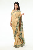 Classic Beige Gleaming Green Border Sari