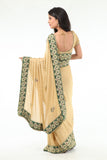 Classic Beige Gleaming Green Border Sari