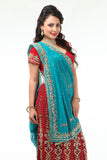 Gorgeous Red & Blue Lehenga Style Ready-made Sari