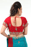 Gorgeous Red & Blue Lehenga Style Ready-made Sari