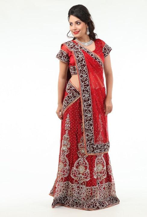 Charming Diamond Studded Stylish Deep Red Lehenga Choli-SNT11133