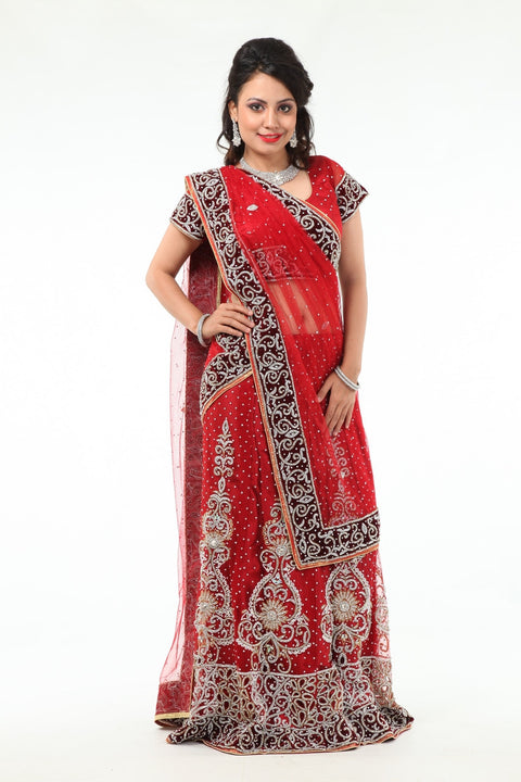 Charming Diamond Studded Stylish Deep Red Lehenga Choli-SNT11133