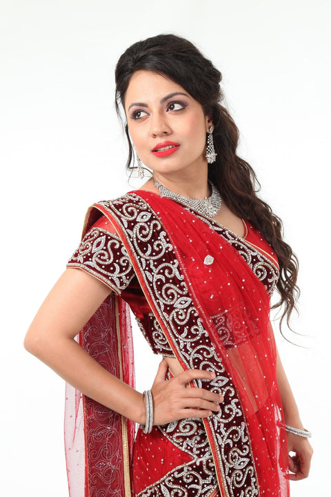 Charming Diamond Studded Stylish Deep Red Lehenga Choli-SNT11133