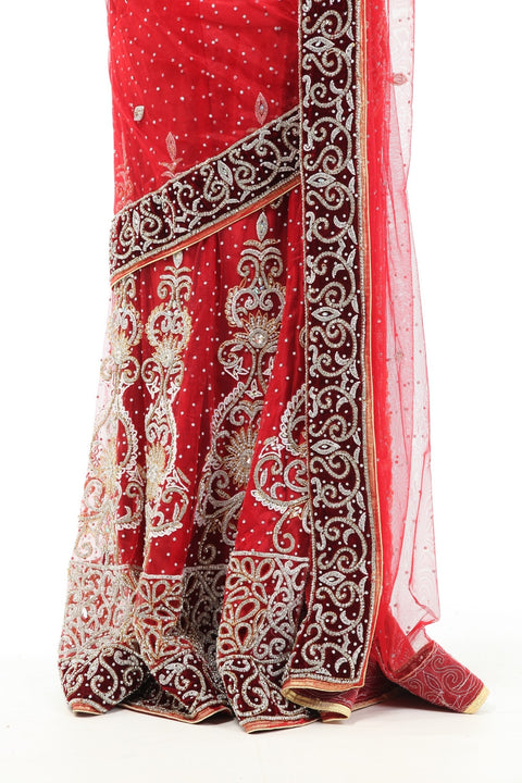 Charming Diamond Studded Stylish Deep Red Lehenga Choli-SNT11133