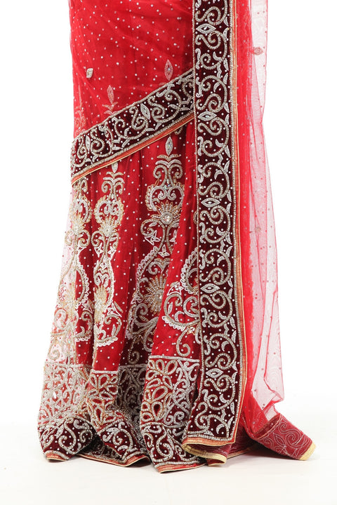 Charming Diamond Studded Stylish Deep Red Lehenga Choli-SNT11133