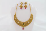 Stunning Gold & Pink Beads Necklace Set with Earrings and Tika