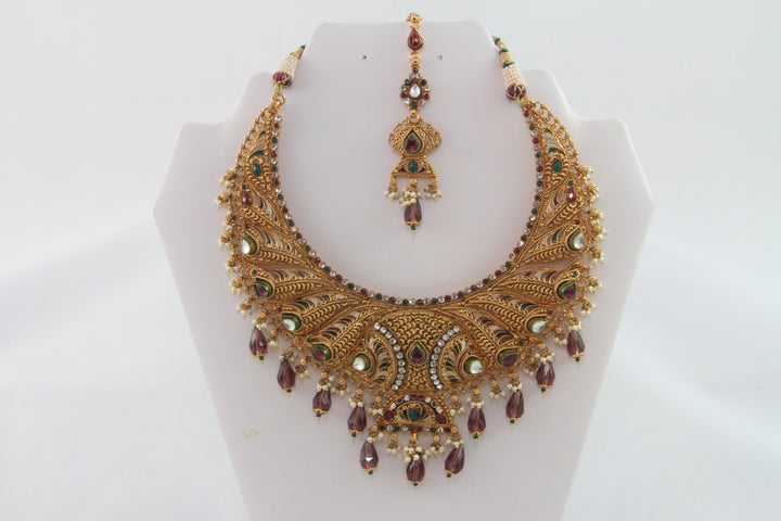 Magnificent Multi-Colored Indian Bridal Jewelry with Earrings and Tika
