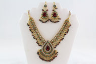 Dazzling Gold and Maroon Bridal Kundan Necklace Set with Earrings