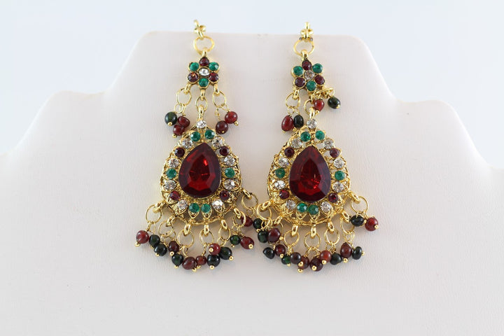 Dazzling Gold and Maroon Bridal Kundan Necklace Set with Earrings