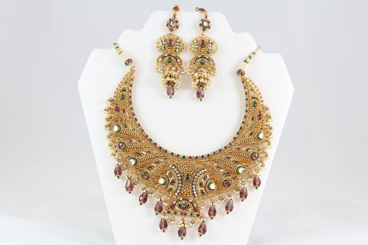 Magnificent Multi-Colored Indian Bridal Jewelry with Earrings and Tika