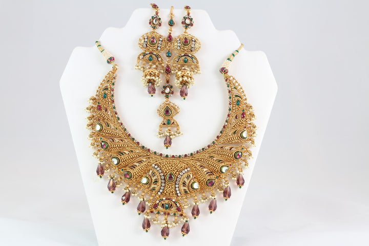 Magnificent Multi-Colored Indian Bridal Jewelry with Earrings and Tika