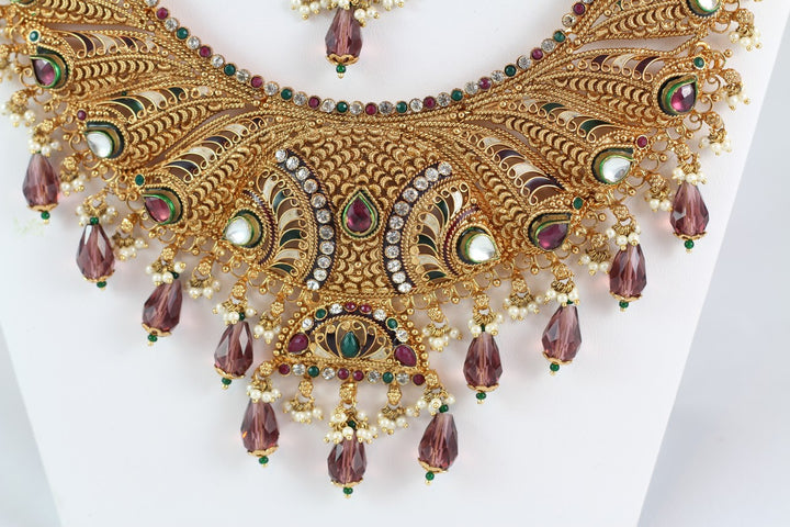 Magnificent Multi-Colored Indian Bridal Jewelry with Earrings and Tika