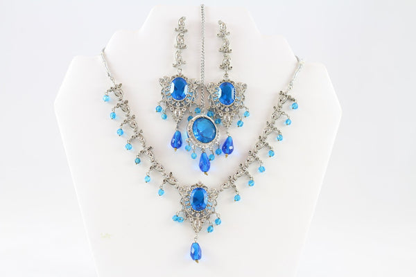 Icy Blue Dazzling Silver Necklace Set with Earrings