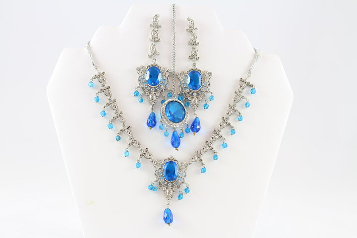 Icy Blue Dazzling Silver Necklace Set with Earrings
