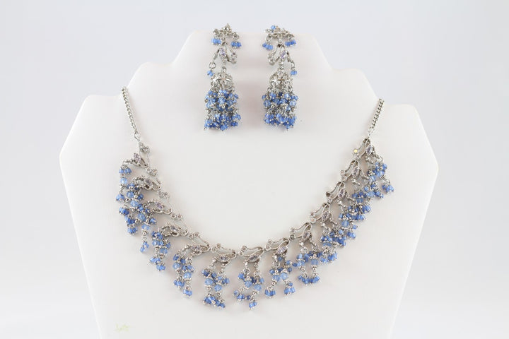 Cool Blue Stunning Silver Necklace Set with Earrings