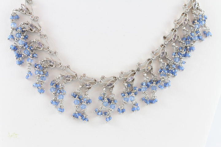 Cool Blue Stunning Silver Necklace Set with Earrings