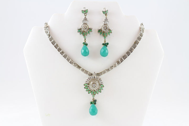 Sparkling Silver and Turquoise Necklace Set with Earrings