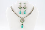 Sparkling Silver and Turquoise Necklace Set with Earrings