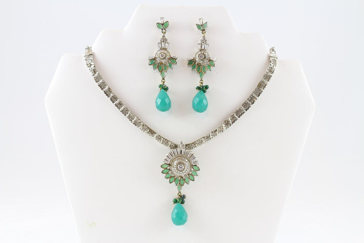Sparkling Silver and Turquoise Necklace Set with Earrings