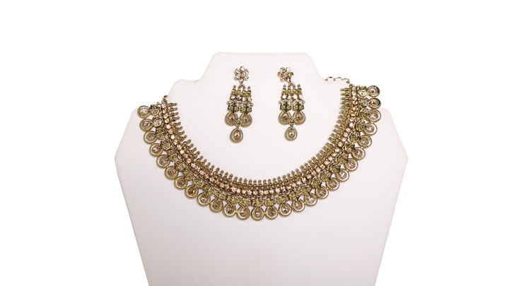 Gorgeous Gold-Toned Necklace Set with Earrings and Tika- JW2001