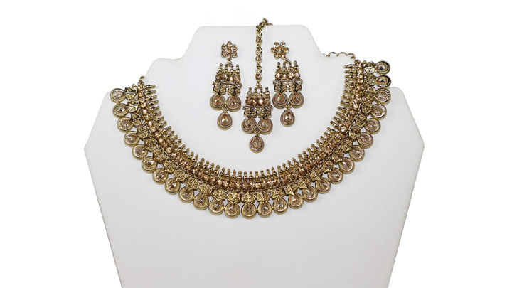 Gorgeous Gold-Toned Necklace Set with Earrings and Tika- JW2001