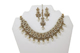 Detailed Pearly Gold Choker Set with Earrings and Tika - JW2002