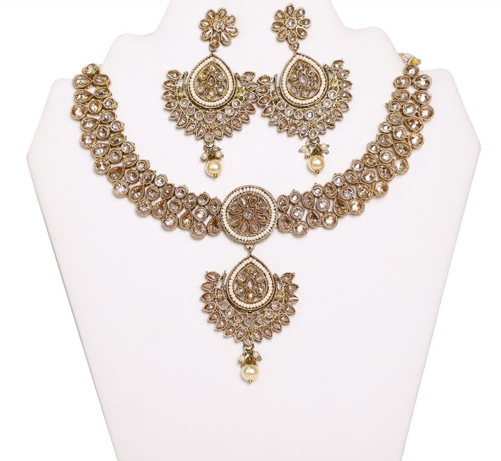 Finely Detailed Blush Rose Necklace Set with Earrings and Tika- JW2006