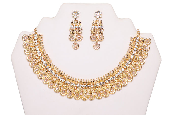Soft Gold with Stones Necklace Set with Earrings and Tika- JW2010