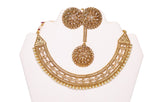 Luxurious Light Gold Choker Necklace Set with Round Earring and Tika-  JW2012