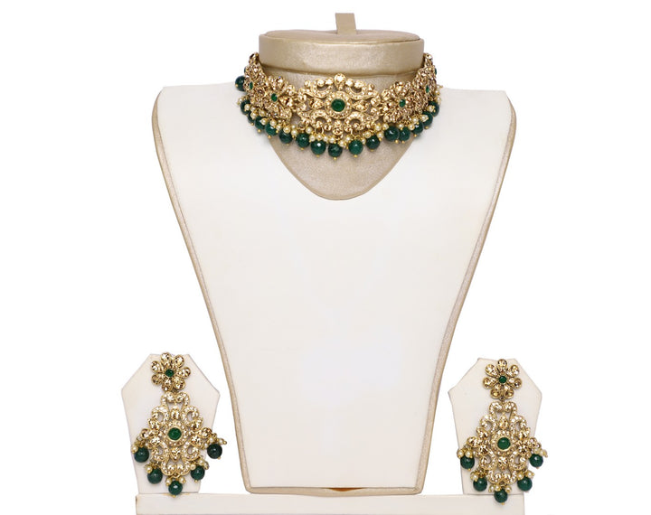 Exotic Emerald Green Necklace Set with Tika- JW2015