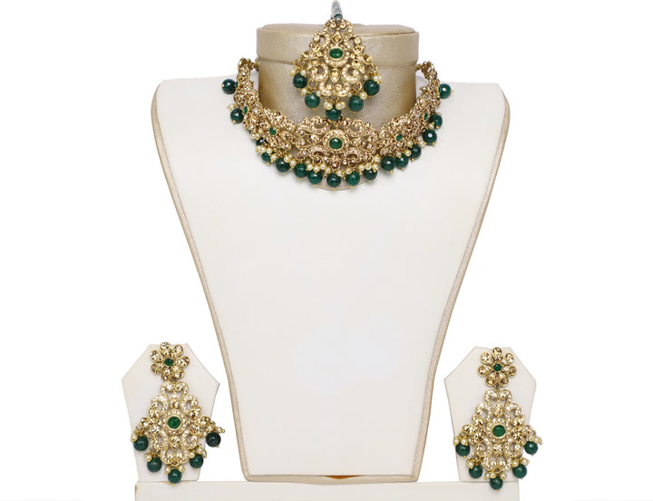 Exotic Emerald Green Necklace Set with Tika- JW2015