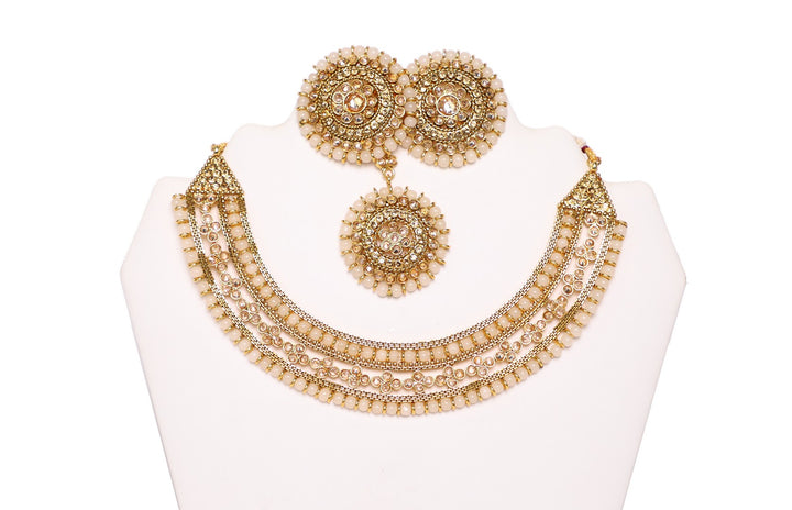 Champaign Rose and Gold Fusion Necklace set with Earrings and Tika - JW2016