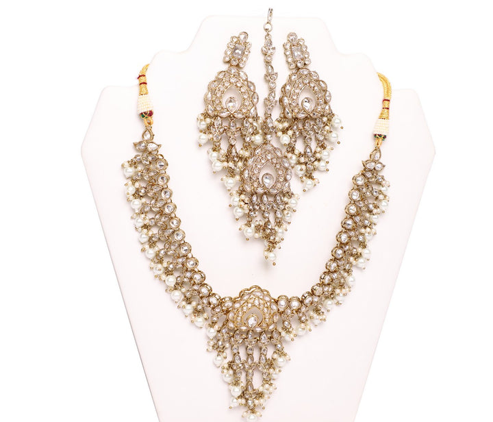 Snow White Pearly Necklace Set with Earrings and Tika - JW2019