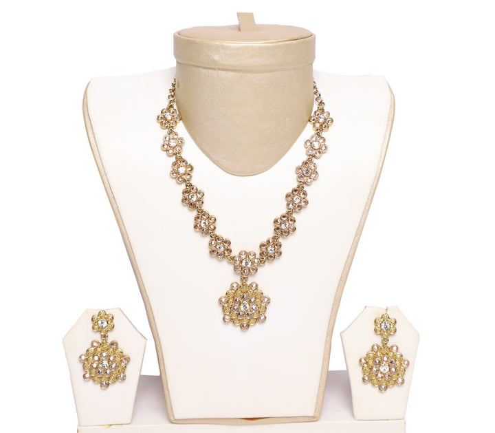 Floret Gold Necklace Set with Earrings and Tika- JW2021