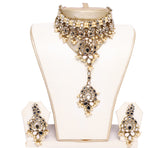 Enchanting Mirror Glass Necklace Set with Earrings and Tika- JW2023