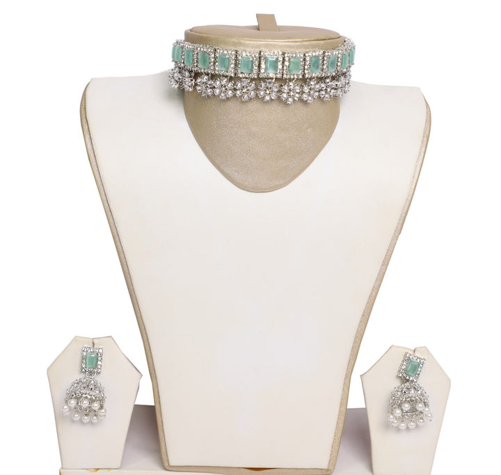 Lovely Sea Blue and Silver Necklace Set with Earrings - JW2030