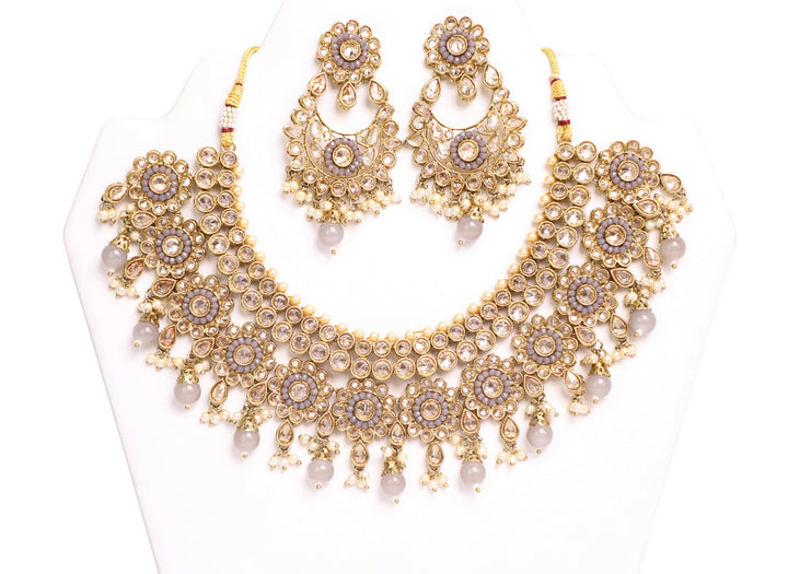 Ravishing Modern Light Grey Necklace set with Earrings and Tika - JW2040