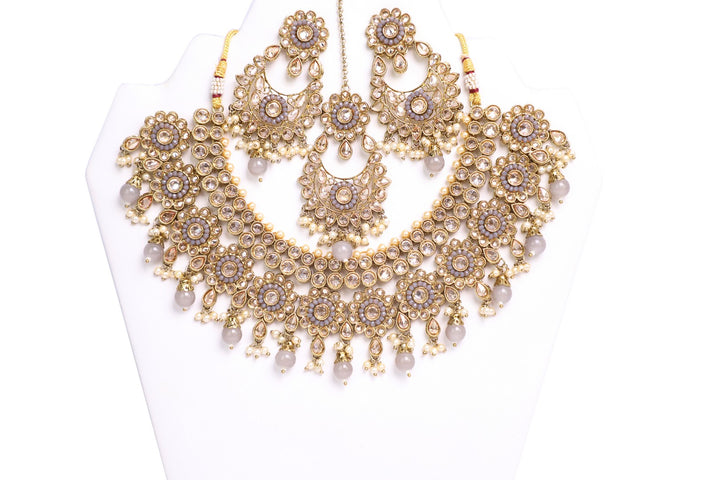 Ravishing Modern Light Grey Necklace set with Earrings and Tika - JW2040