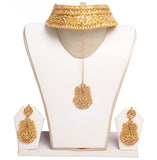 Deluxe Gold Necklace set with Earrings and Tika - JW2041