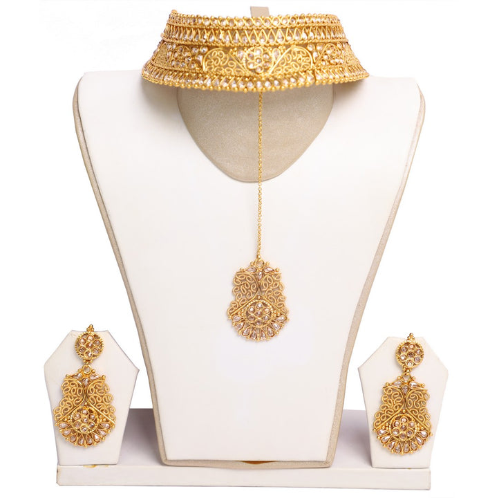 Deluxe Gold Necklace set with Earrings and Tika JW2041 – Saris