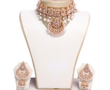 Stunning Glass Stones and White Pearls Necklace Set with Earrings and Tika- JW2045