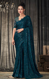 Totally Seductive Rama Blue Georgette Sequined Pre-Pleated Ready-Made Sari -INN-2301